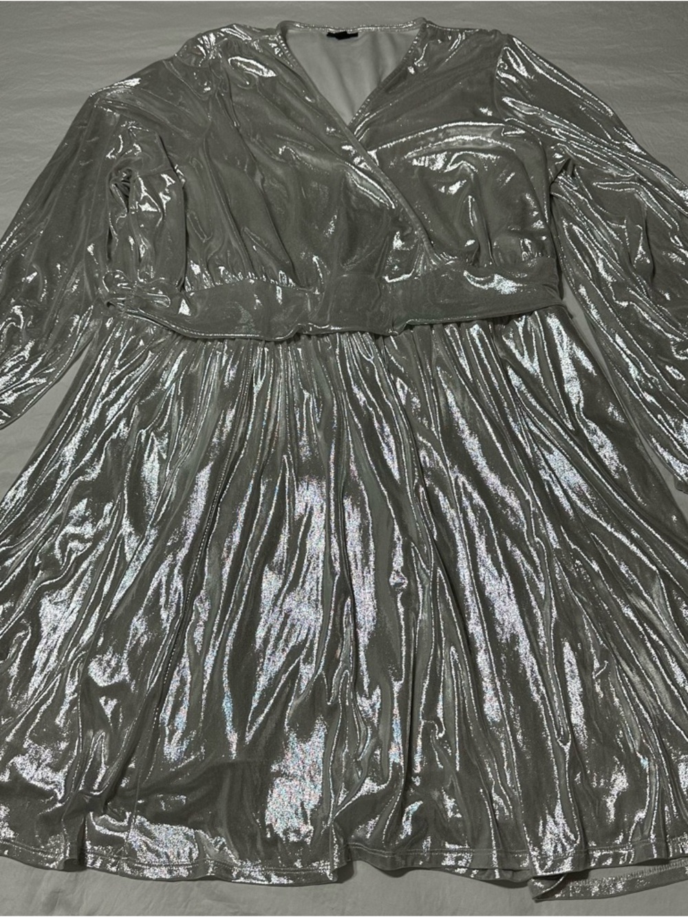 Torrid Mini Metallic Liquid Silver V-Neck Dress